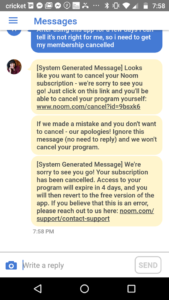 canceling noom subscription conversation with goal specialist