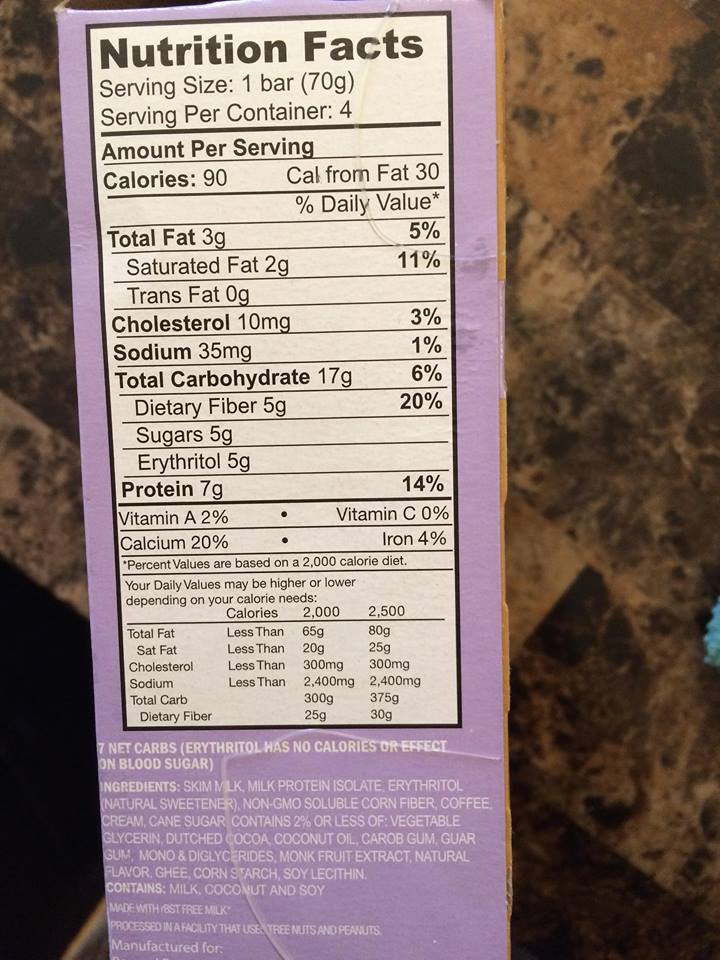 enlightened cold brew coffee bars nutritional info 90 calories per bar